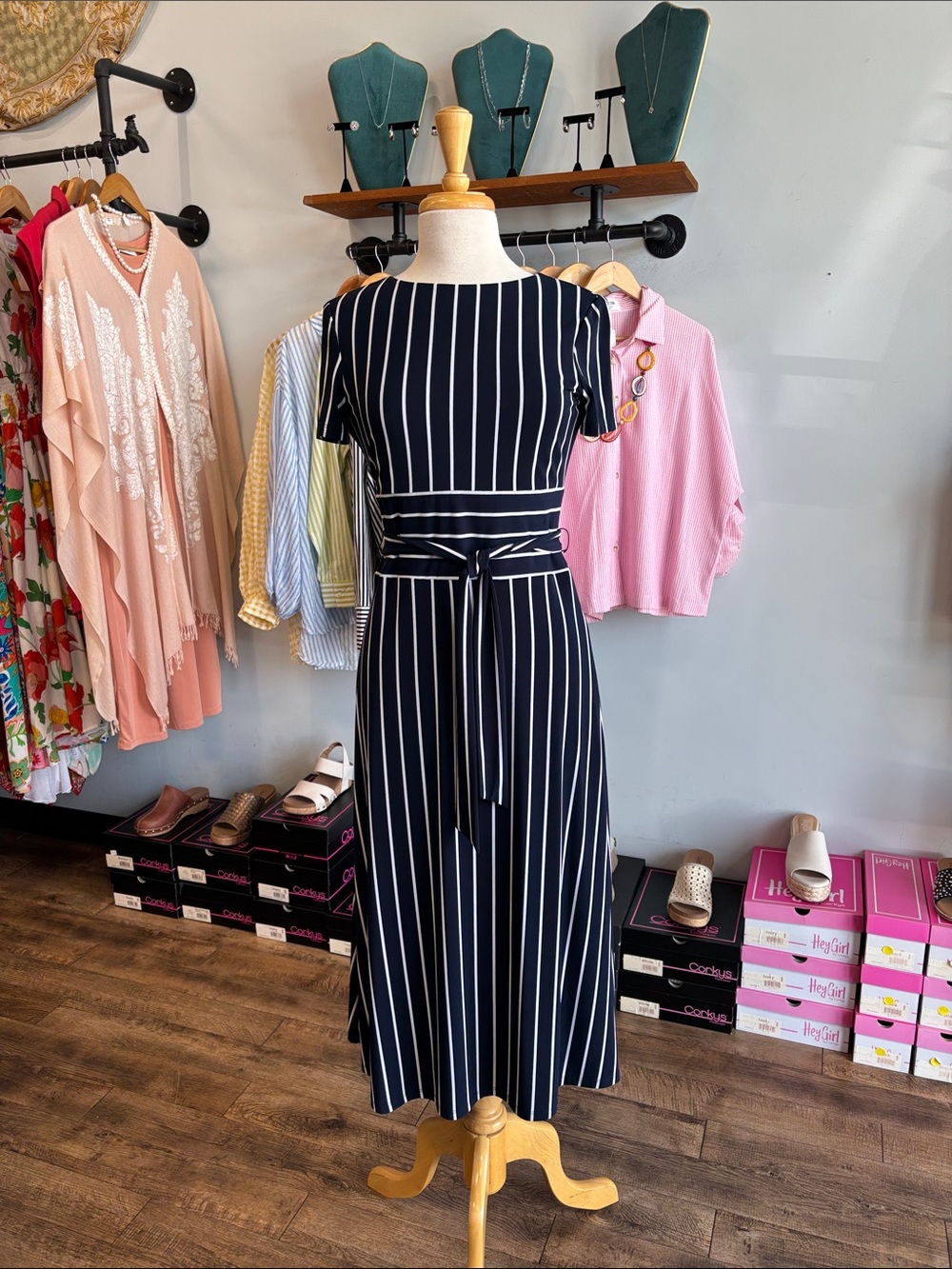 Lauren Ralph Lauren Navy Stripe Midi Dress